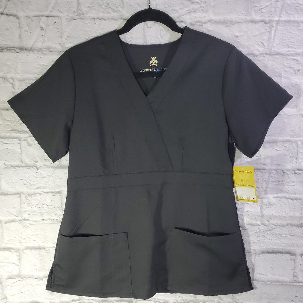 Ultrasoft Scrubs Top Size M Womens Black Short Sle